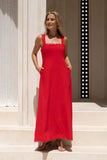 Mirae Red Scallop Trim Maxi Dress Mirae Red Scallop Trim Maxi Dress