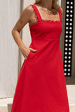 Mirae Red Scallop Trim Maxi Dress Mirae Red Scallop Trim Maxi Dress