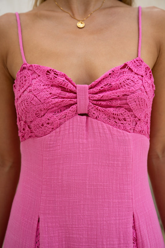 Miki Pink Sweetheart Lace Maxi Dress