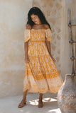 Marigold Yellow Orange Boho Tiered Midi Dress Marigold Yellow Orange Boho Tiered Midi Dress