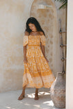 Marigold Yellow Orange Boho Tiered Midi Dress Marigold Yellow Orange Boho Tiered Midi Dress