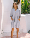 Raleigh Grey Stripe Button Down Mini Dress Raleigh Grey Stripe Button Down Mini Dress