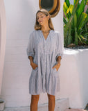 Raleigh Grey Stripe Button Down Mini Dress Raleigh Grey Stripe Button Down Mini Dress