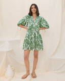 Viridiana Green Floral Button Down Mini Dress Viridiana Green Floral Button Down Mini Dress