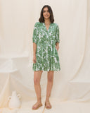 Viridiana Green Floral Button Down Mini Dress Viridiana Green Floral Button Down Mini Dress