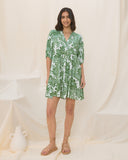 Viridiana Green Floral Button Down Mini Dress Viridiana Green Floral Button Down Mini Dress