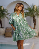 Viridiana Green Floral Button Down Mini Dress Viridiana Green Floral Button Down Mini Dress