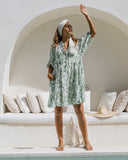 Avani Green Tropical Floral Button Down Mini Dress Avani Green Tropical Floral Button Down Mini Dress