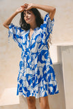 Calypso Blue Abstract Button Down Mini Dress Calypso Blue Abstract Button Down Mini Dress