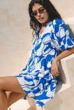 Calypso Blue Abstract Button Down Mini Dress Calypso Blue Abstract Button Down Mini Dress