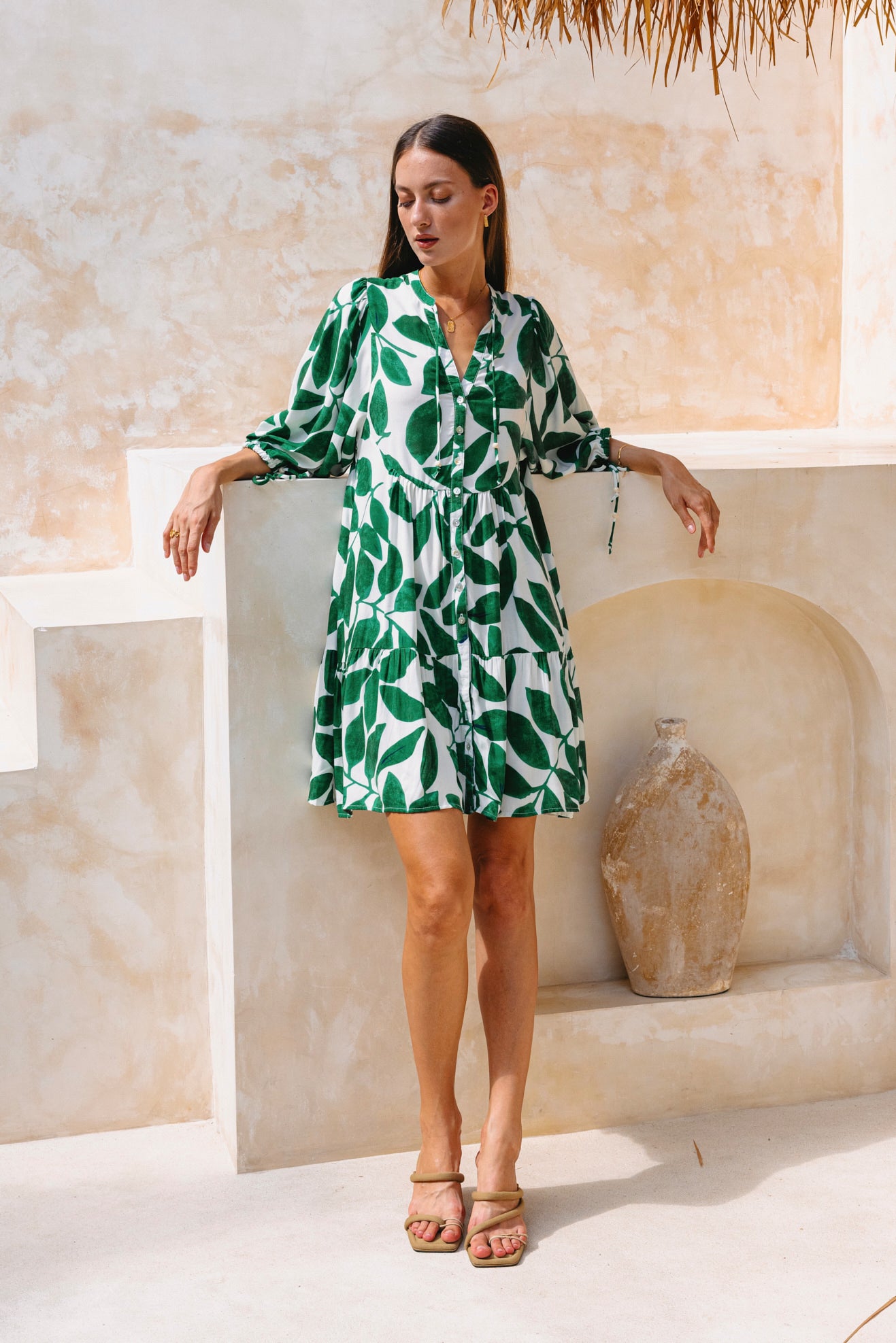 Heychic Ivy Green Tropical Button Down Mini Dress, AU 10 Heychic Ivy Green Tropical Button Down Mini Dress, AU 10