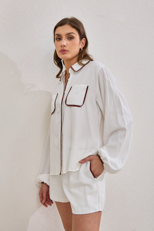 Nina White Contrast Detail Shirt