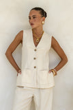 Keke Beige Linen Blend Vest Keke Beige Linen Blend Vest