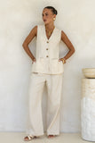 Keke Beige Linen Blend Vest Keke Beige Linen Blend Vest