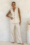 Keke Beige Linen Blend Vest Keke Beige Linen Blend Vest