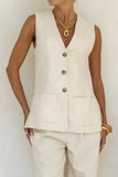 Keke Beige Linen Blend Vest Keke Beige Linen Blend Vest