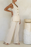 Keke Beige Linen Blend Vest Keke Beige Linen Blend Vest