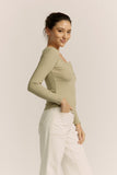 Ada Light Khaki Green Ribbed Long Sleeve Top Ada Light Khaki Green Ribbed Long Sleeve Top