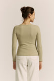 Ada Light Khaki Green Ribbed Long Sleeve Top Ada Light Khaki Green Ribbed Long Sleeve Top