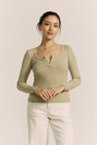 Ada Light Khaki Green Ribbed Long Sleeve Top Ada Light Khaki Green Ribbed Long Sleeve Top