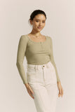 Ada Light Khaki Green Ribbed Long Sleeve Top Ada Light Khaki Green Ribbed Long Sleeve Top