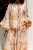 Fiorenza Orange Floral Button Balloon Sleeve Blouse Fiorenza Orange Floral Button Balloon Sleeve Blouse