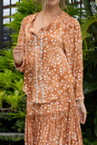 Lira Brown Spot Lace Trim Blouse Lira Brown Spot Lace Trim Blouse