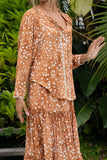 Lira Brown Spot Lace Trim Blouse Lira Brown Spot Lace Trim Blouse