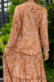 Lira Brown Spot Lace Trim Blouse Lira Brown Spot Lace Trim Blouse