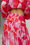 Chrisella Pink Floral Pleated Detail Maxi Skirt Chrisella Pink Floral Pleated Detail Maxi Skirt