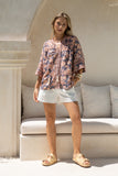 Amarante Navy Peach Floral Boho Shirt Amarante Navy Peach Floral Boho Shirt