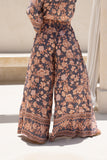 Amarante Navy Peach Floral Boho Wide Leg Pants Amarante Navy Peach Floral Boho Wide Leg Pants