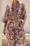 Amarante Navy Peach Floral Boho Shirt Amarante Navy Peach Floral Boho Shirt