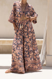 Amarante Navy Peach Floral Boho Wide Leg Pants Amarante Navy Peach Floral Boho Wide Leg Pants