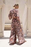 Amarante Navy Peach Floral Boho Wide Leg Pants Amarante Navy Peach Floral Boho Wide Leg Pants