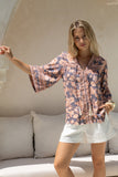 Amarante Navy Peach Floral Boho Shirt Amarante Navy Peach Floral Boho Shirt