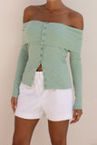 Arima Green Off Shoulder Long Sleeve Top Arima Green Off Shoulder Long Sleeve Top
