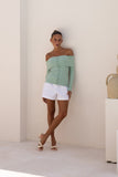 Arima Green Off Shoulder Long Sleeve Top Arima Green Off Shoulder Long Sleeve Top