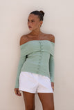 Arima Green Off Shoulder Long Sleeve Top Arima Green Off Shoulder Long Sleeve Top