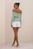 Arima Green Off Shoulder Long Sleeve Top Arima Green Off Shoulder Long Sleeve Top
