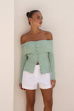 Arima Green Off Shoulder Long Sleeve Top Arima Green Off Shoulder Long Sleeve Top