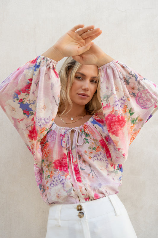 Elani Pink Floral Blouse