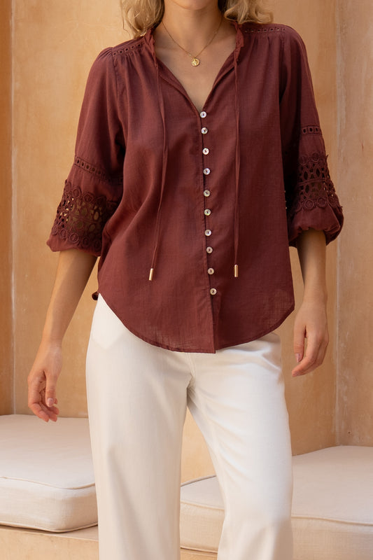 Helina Brown Lace Blouse