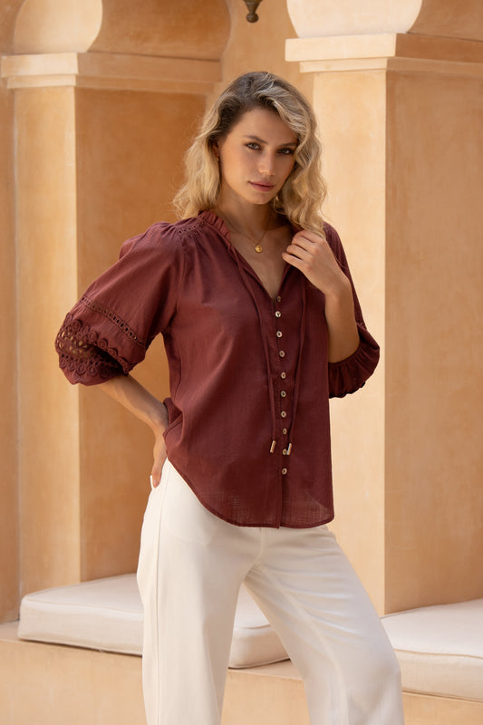 Helina Brown Lace Blouse