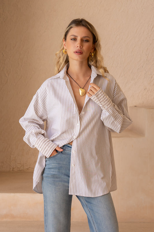 Rin Beige Stripe Shirt