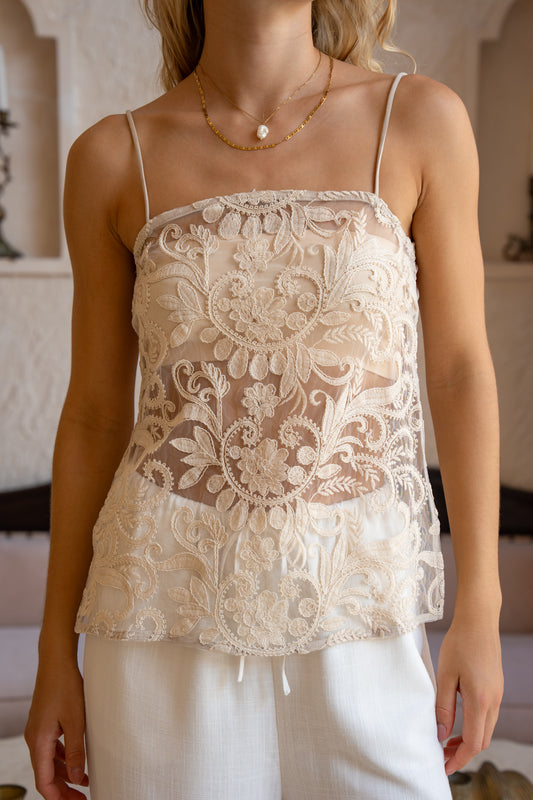 Joliette Beige Lace Top
