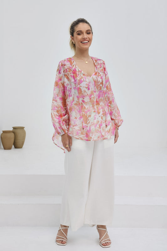Anthea Pink Floral Long Sleeve Blouse