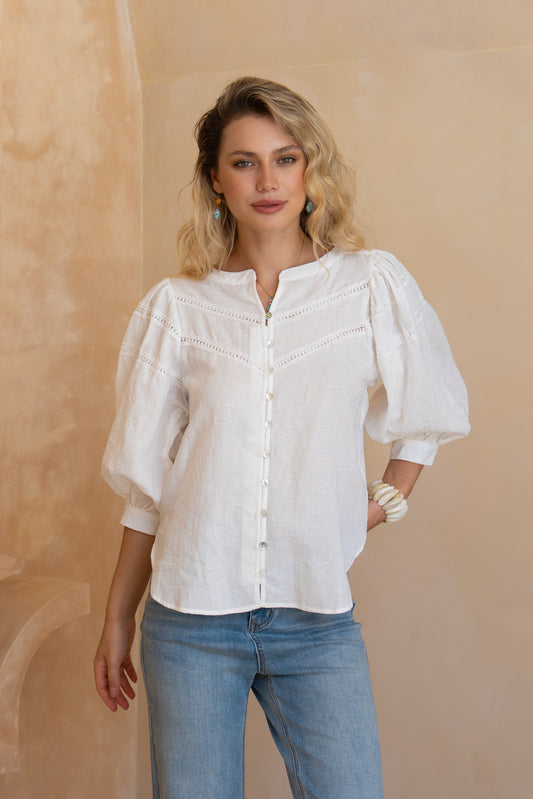 Anara White Jacquard Blouse