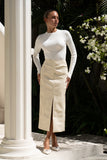 Mollie Beige Faux Leather PU Midi Skirt Mollie Beige Faux Leather PU Midi Skirt