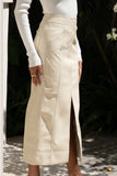Mollie Beige Faux Leather PU Midi Skirt Mollie Beige Faux Leather PU Midi Skirt
